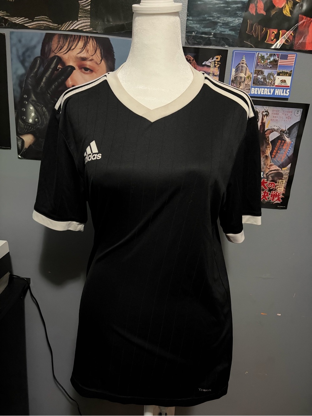 adidas Black Women's V-Neck Soccer Jersey with White Trim